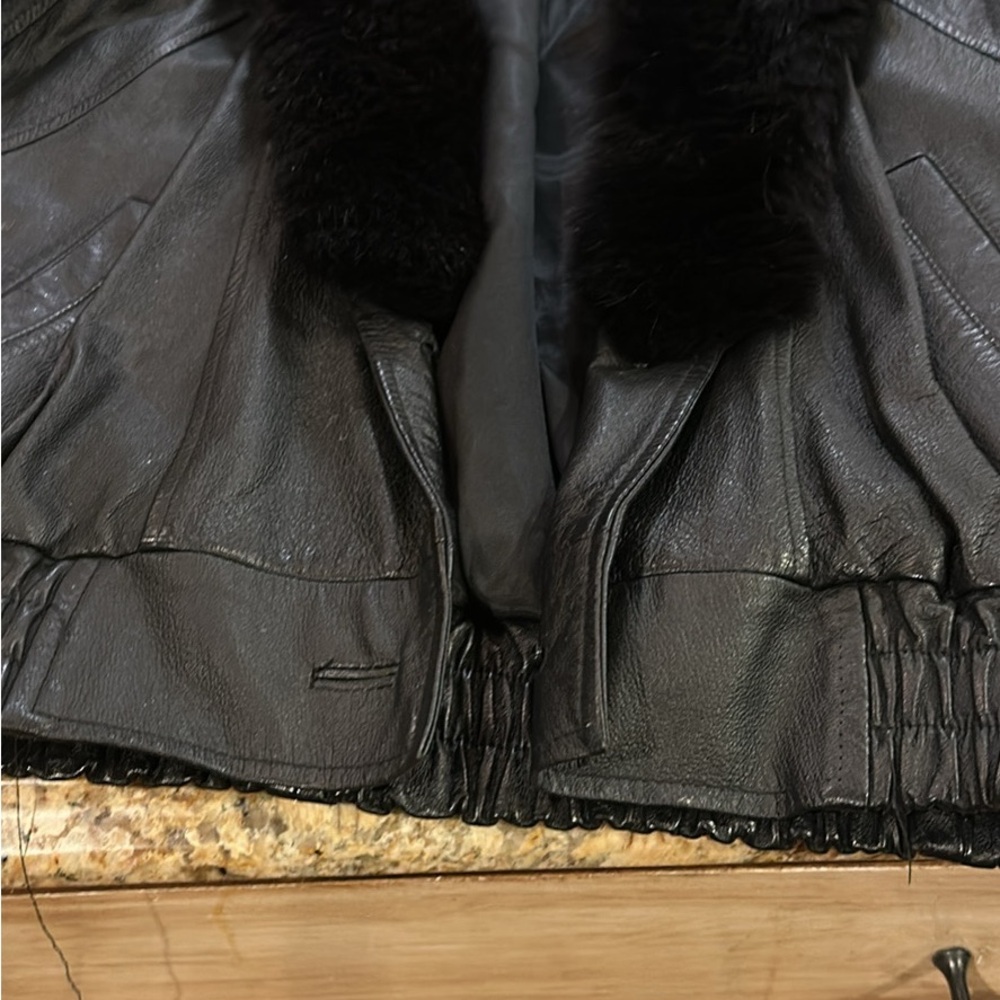 Leather with fox fur collar